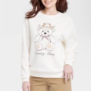 Country Music Bear Graphic Sweatshirt - Cream
